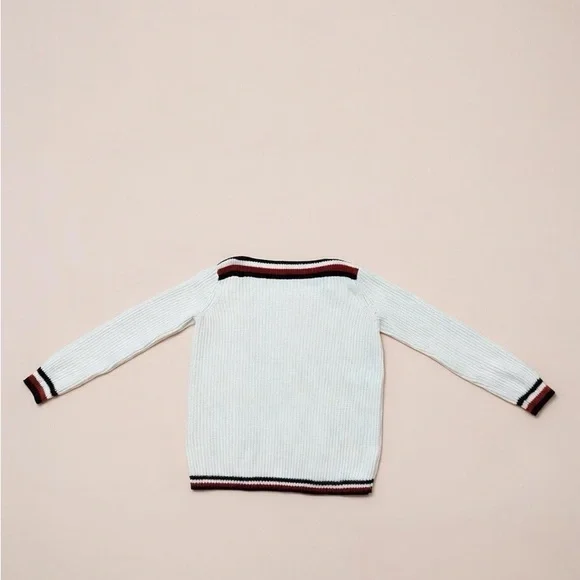 Tommy Hilfiger White Sweater with Black and Red Accents - Picture 3 of 3